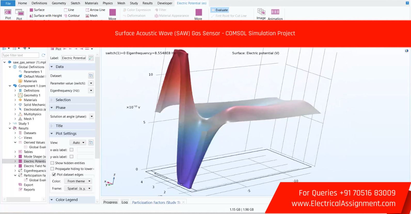 Surface Acoustic Wave (SAW) Gas Sensor - COMSOL Simulation Project screenshot 4